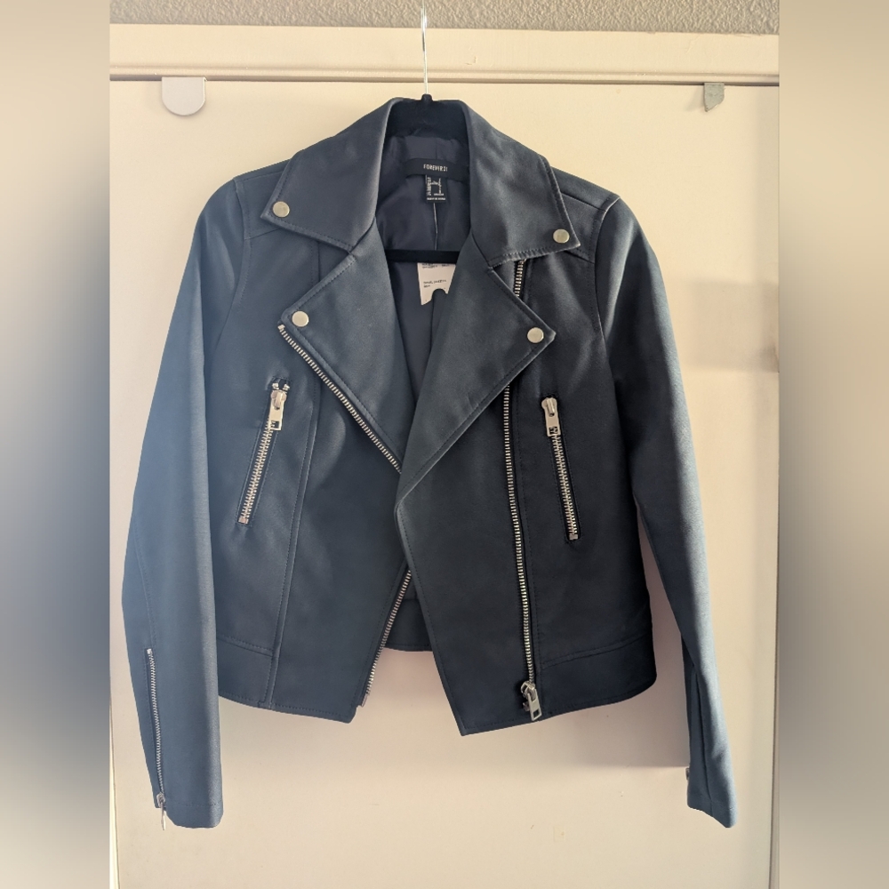Forever 21 Navy Faux Leather Moto Jacket